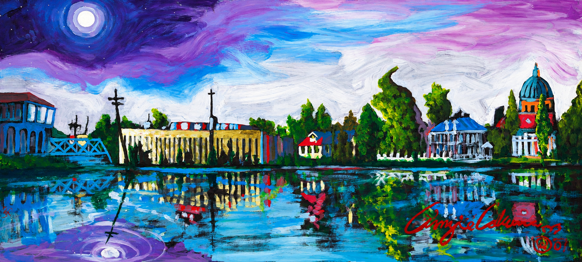 Moonlit Serenity – A Colorful Waterfront Dreamscape